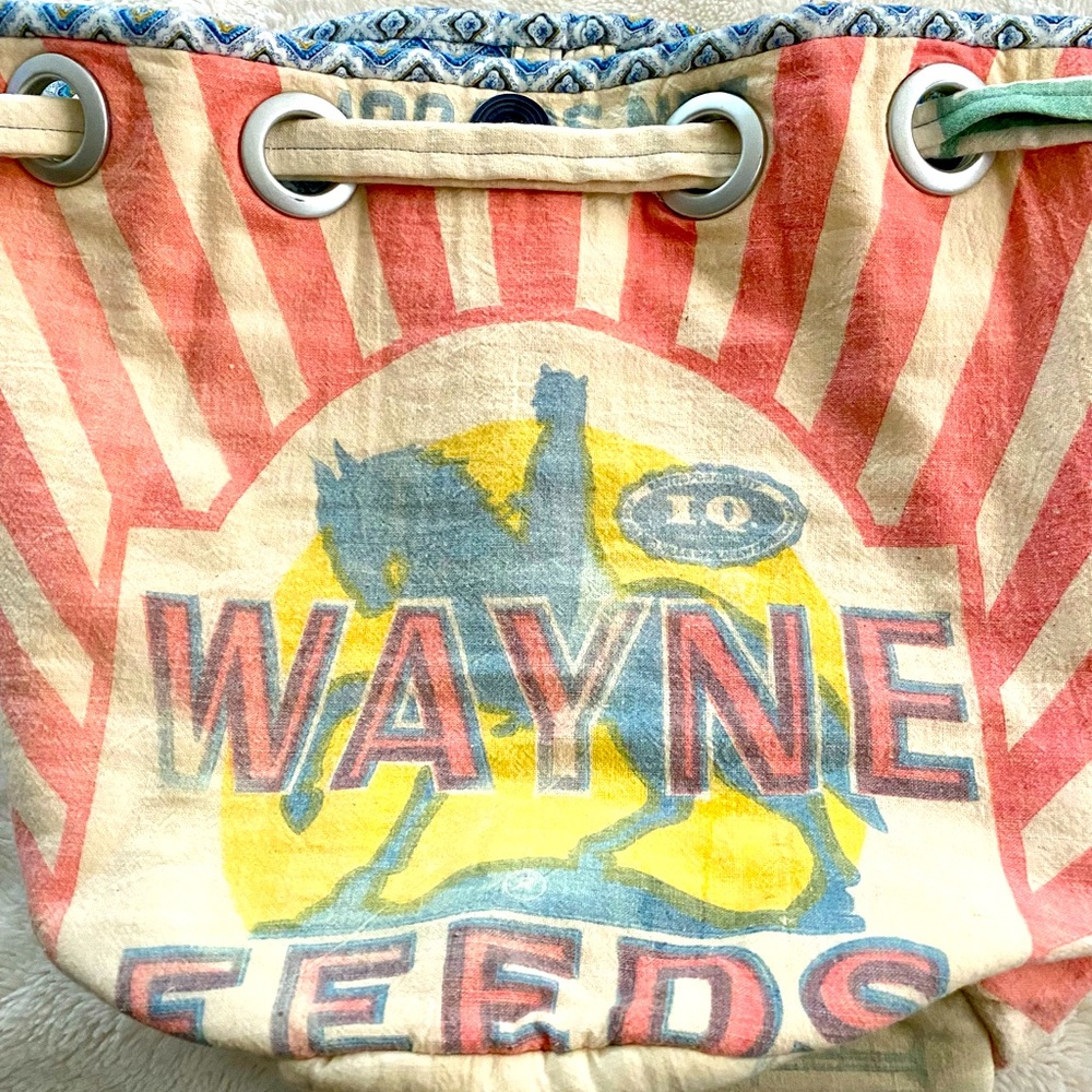 Hand Sewn Vintage Flour Sack Shoulder Bag Boho Style